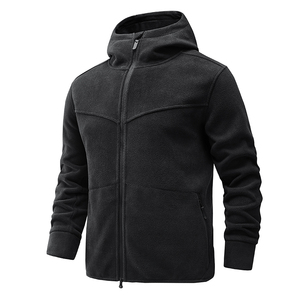 Veste polaire à capuche pour homme, couleur unie, fermeture éclair, style décontracté, vêtement d'automne, matière polyester, design respirant, coupe classique - Product Image 4
