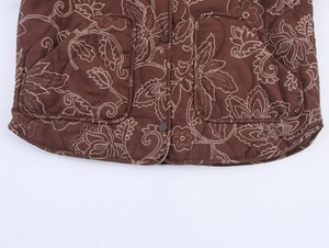 Veste matelassée florale marron pour homme et femme, manches longues, style automne, broderie à la main - Product Image 5