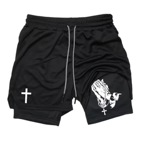 Pantalones cortos de entrenamiento 2 en 1 para hombre, pantalones cortos de gimnasio de secado rápido con bolsillo para teléfono y presilla para toalla - Product Image 2