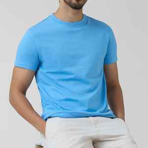 T-shirt en coton bleu uni à col rond et manches courtes pour homme, coupe classique, décontracté, en jersey, t-shirts en coton pour homme, t-shirts en coton biologique pour homme - Product Image 1