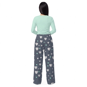 Women's Heart Print Nightwear Set Long Sleeve Round <b>Neck</b> Top Matching Pants Soft Elastic Waist Pajamas Loungewear - Product Image 2