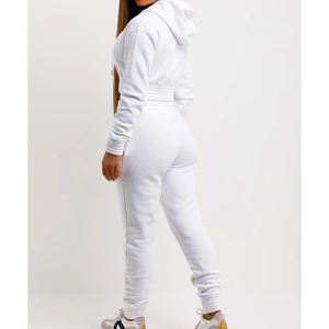 Ensemble de survêtement décontracté pour femme en molleton de coton respirant, écologique et léger, avec sweat à capuche court et pantalon de survêtement de couleur unie - Product Image 6