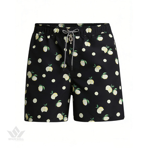 Short de bain pour homme noir à imprimé pomme, séchage rapide, avec cordon de serrage, taille mi-haute et poches latérales - Product Image 3