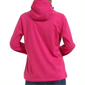 <b>Pink</b> Hooded Fleece <b>Jacket</b> Unisex Casual <b>Waterproof</b> Zipper Closure Solid Color Winter Sporty Regular Fit Knitted Polyester - Product Image 1
