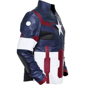 Chaqueta de Cuero Personalizada Azul, Roja y Blanca, Estilo Superhéroe, para Motociclismo, con Parches de Estrellas, Abrigo de Motero, Ropa Urbana OEM al por Mayor - Product Image 3