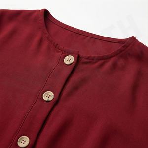 Abaya légère unie à manches longues et col en V, longueur cheville, vêtement islamique pour femme, fermeture boutonnée, style décontracté et modeste - Product Image 4