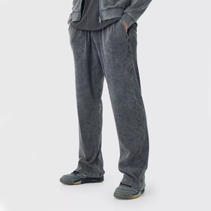 Best Quality 400 GSM Fleece Breathable Polyester Acid Washed Baggy Sweatpants for <b>Men</b> Casual Loose Fit Wide Leg Flared - Product Image 4