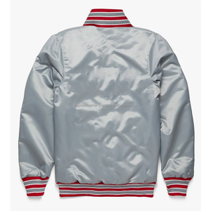 2XL 3XL 4XL 100% Polyester Silk Satin Bomber <b>Jacket</b> Embroidered Stand <b>Silver</b> Grey for High Quality Men Women Winter - Product Image 2