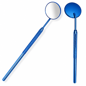 Handheld Round Metal <b>Makeup</b> <b>Mirror</b> Single Side Blue Finish - Product Image 1