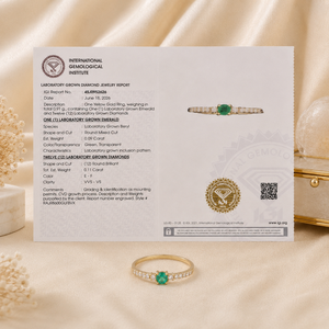 Anillo de Oro Amarillo Sólido de 14 Quilates con Diamante Cultivado en Laboratorio y Esmeralda Colombiana Cultivada en Laboratorio, Joyería para Mujer, Certificado IGI, Anillo de Lujo - Product Image 6