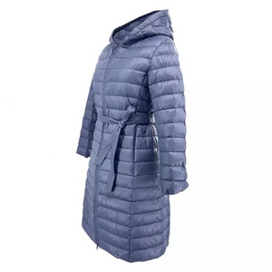 <b>Long</b> <b>Hooded</b> <b>Puffer</b> <b>Jacket</b> With Belt Zipper Closure Solid Color Winter Coat Casual Style Polyester Material Unisex Windproof - Product Image 3