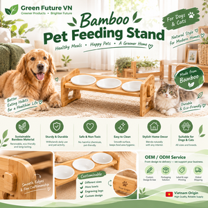Eco-Friendly Bamboo Elevated Pet Feeder Stand S M L <b>Raised</b> <b>Dog</b> Cat <b>Bowls</b> 304 Stainless Steel Ceramic Custom - Product Image 1