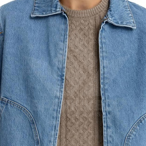 Veste en jean bleu clair zippée pour homme, col rabattu, manches longues, coupe décontractée, légère, streetwear, vêtement d'extérieur pour le printemps - Product Image 6