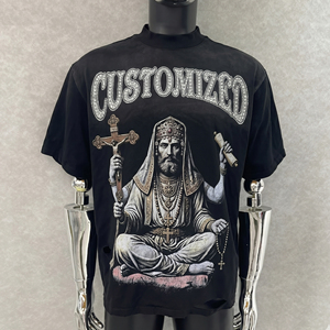 เสื้อยืดผู้ชายทรงหลวมแบบสั่งทำพิเศษ พิมพ์ลายรูปนักบุญ แขนสั้น คอกลม ผ้าด็อบบี้ - Product Image 1