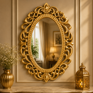 Botanica Bloom Wooden Carving Oval <b>Wall</b> <b>Mirror</b> Handcrafted Floral Frame Decorative Statement Accent Premium Luxury Home Decor - Product Image 5