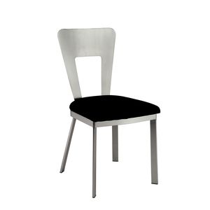 Sedie da Pranzo Contemporanee in Metallo Argento, Set da 2 Pezzi, Seduta in Microfibra Nera, Schienale con Foro a Chiave Satinato, Rivestimento in Polvere - Product Image 1