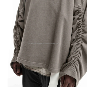 DEC Oem Custom Logo Hoodies&Sweatshirts Winter <b>Wool</b> Elastic Drawstring Decorates Sleeve Hem Raw Edge Bottom Hoodie Mens - Product Image 4