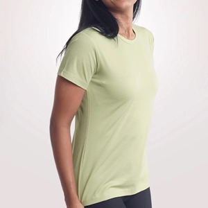 T-shirts d'été en soie glacée pour femmes, personnalisables avec logo, respirants et rafraîchissants, vente en gros, hauts décontractés à manches courtes pour femmes, OEM - Product Image 2