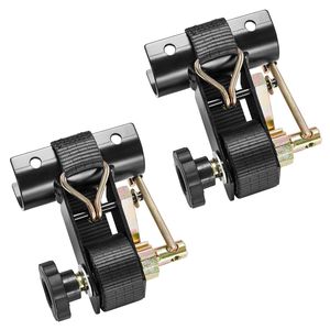 Cinghie a cricchetto nere da 1,5 pollici di larghezza x 7,4 piedi di lunghezza per portascala, con attacco a tubo rotondo nero da 1,87-2 pollici, doppio J e gancio E-Track - Product Image 1