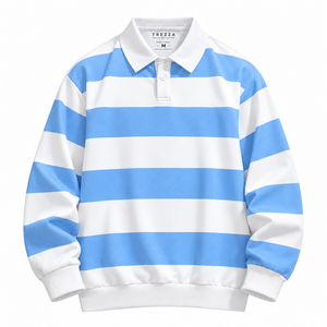 Camiseta de Manga Larga para Hombre TREZZA, Cuello Redondo, Corte Holgado Informal, Blanca y Azul, Tejida, 100% Algodón, Secado Rápido, Antiarrugas, Transpirable - Product Image 3