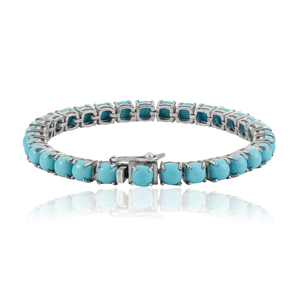 Bracelet tennis unisexe en argent sterling 925 avec pierre turquoise cabochon ronde naturelle Prince pour usage quotidien - Product Image 3