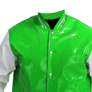 Chaqueta Universitaria Unisex Retro de PVC y Cuero, Estilo Béisbol, con Cuello Alto y Logotipo Frontal - Product Image 4