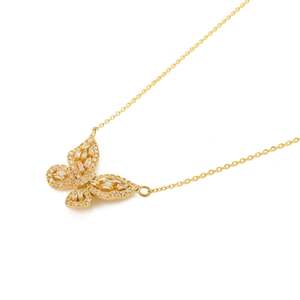 18K Yellow <b>Gold</b> Diamond Butterfly <b>Pendant</b> Necklace - Product Image 4
