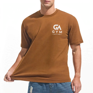 T-shirt à manches courtes pour homme, col rond, marron, imprimé sérigraphié, design uni, coupe classique, décontracté, tricoté, 100% coton jersey, séchage rapide - Product Image 2