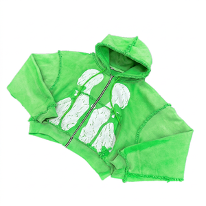 Sweat à capuche zippé pour homme de haute qualité, style streetwear, avec logo brodé personnalisé et effet vieilli, coupe ample - Product Image 5