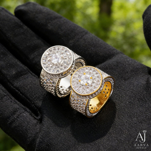Bague de fiançailles géométrique plaquée or et rhodium, entièrement pavée de moissanite, avec micro-pavé en grappe, style hip-hop, bijoux de mariage et de fête - Product Image 6