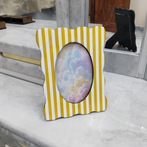 Premium Decorative Picture <b>Frame</b> with Yellow and <b>White</b> Stripe Design Modern Wavy Edge <b>Photo</b> <b>Frame</b> for Tabletop Home Interior - Product Image 5