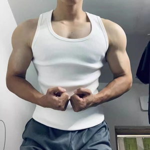 Débardeur côtelé sans manches en coton élastique de haute qualité, personnalisable avec logo, confortable, pour hommes, idéal pour la gym et le fitness, équipement de sport robuste. - Product Image 1