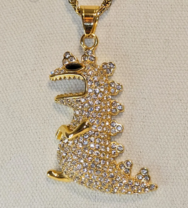 Collier pendentif dinosaure en acier inoxydable plaqué or avec strass en cristal, bijou animalier pour soirée - Product Image 2