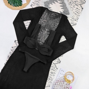 JSN Custom Logo Halter Neck Three Piece Set Swimdress Sexy Mesh Long Sleeve Long <b>Skirt</b> Women's <b>Split</b> - Product Image 2
