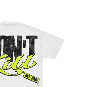 Camiseta Blanca Extra Grande para Hombre con Estampado 'Don't Kill My Vibe', Estilo Urbano, Cuello Redondo, Manga Corta, Tela Jersey - Product Image 4