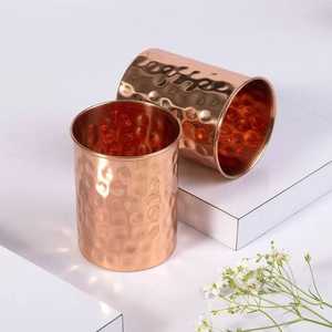 Copper Straight Mug Metal Drinking Cup With Lid Modern Kitchen Bar Accessory Set of 2 - Product Image 2