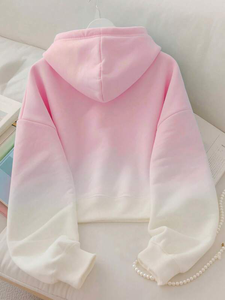 Sudadera con capucha para mujer, con lazo decorativo, cordón ajustable, manga larga, informal, corta, con bolsillo tipo canguro - Product Image 2