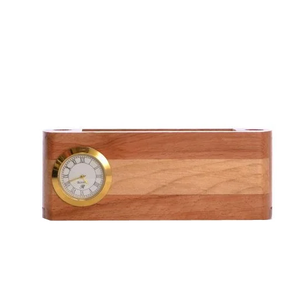 Natural Wood Pen Stand With <b>Clock</b> Wooden Desktop Pen Holder with <b>Clock</b> for Home Office - Product Image 2
