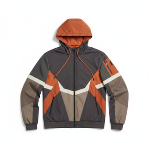 Men's Color Blocking Hooded Zipper <b>Jacket</b> Windproof Casual Polyester Nylon Outerwear Autumn Wear - Product Image 2