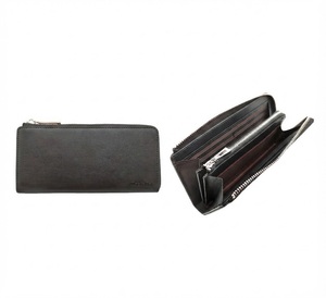 Cartera Larga con Cremallera en L de Cuero Genuino de Vaca Castello, Logotipo Grabado, Bolsillo Interior con Cremallera, Compartimentos Grandes de Poliéster, Unisex - Product Image 1