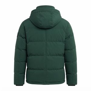 Veste d'hiver matelassée à capuche pour homme, vert uni, coupe-vent, décontractée, col montant, fermeture à boutons - Product Image 3