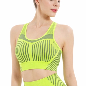 Women Yoga Set Two Piece <b>Crop</b> Sports Top Striped <b>Leggings</b> Workout Outfit <b>Crop</b> Sports Top Full Length Modern Pattern Flexible Fit - Product Image 4