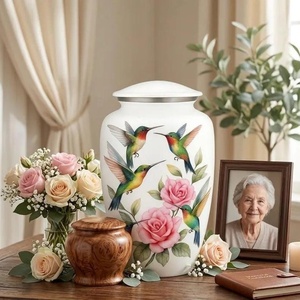 Urne en céramique décorative à motif colibri et rose avec couvercle, décoration intérieure, vase multifonction en aluminium - Product Image 6