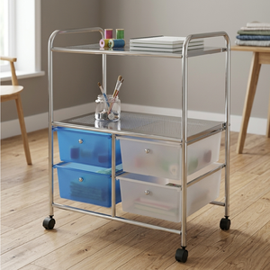 metal <b>Storage</b> Cart with <b>4</b> Plastic <b>Drawers</b> Metal Organizer with 2 shelves for Office Home Use Minimalist Design - Product Image 1