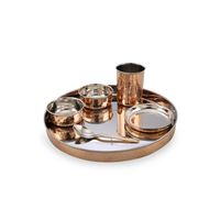 Service de table classique en acier et cuivre martelé, écologique, collection de 6 pièces, artisanat traditionnel avec incrustations dorées, style culture tribal