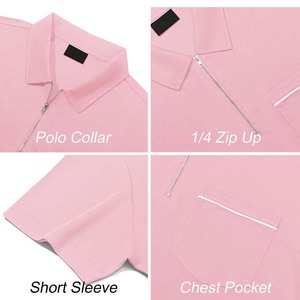 Men's Pink Short Sleeve Zipper <b>Collar</b> Polo <b>Shirt</b> Casual Knitted Solid Color Top - Product Image 6