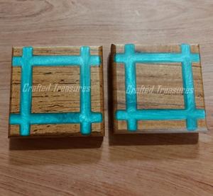 Ensemble de sous-verres en bois d'acacia, en résine époxy et en bois d'acacia, en bois massif épissé, nouvelle technologie - Product Image 1