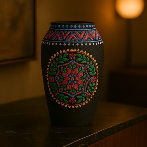 Hand Painted Clay Porcelain Bohemian Embroidered Style Flower Vase Decorative Tabletop Vessel for Home Decor Easter Gift - Product Image 2