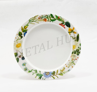 Assiette de Présentation Ronde en Acier Inoxydable avec Émail Botanique Coloré – Vaisselle Métallique Décorative pour Dîners et Événements