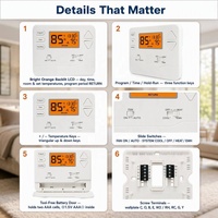 Thermostat de pompe à chaleur OEM O/B, mode de chauffage auxiliaire d'urgence, alimenté par batterie, pour le contrôle de la climatisation résidentielle aux États-Unis